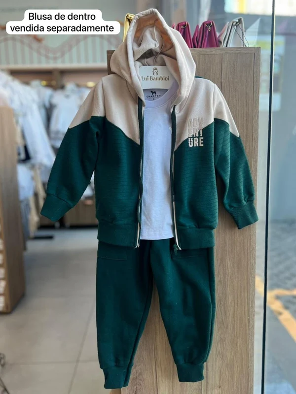 CONJUNTO MOLETOM JAQUETA MANGA LONGA ZÍPER CAPUZ BOLSO E CALÇA MENINO ANGERÔ Verde / 1