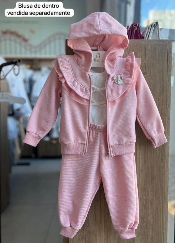 CONJUNTO MOLETOM BLUSÃO MANGA LONGA URSO LAÇO BABADO E CALÇA MENINA ANGERÔ ROSE / 2