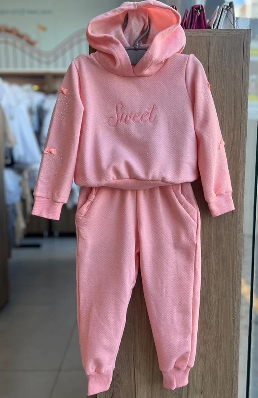 CONJUNTO MOLETOM BLUSÃO MANGA LONGA SWEET CAPUZ E CALÇA MENINA ANGERÔ Rosa / 4