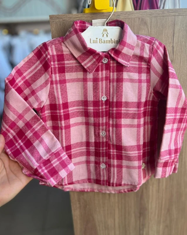 CAMISA MANGA LONGA XADREZ FESTA JUNINA BOTÕES MENINA ANGERÔ ROSA / 1
