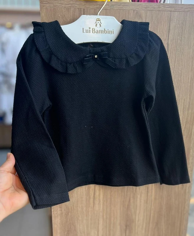 BLUSA MANGA LONGA GOLA LAÇO LISA MENINA ANGERÔ PRETO / 3