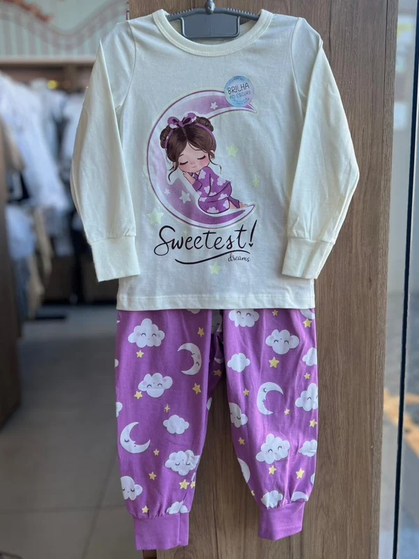 CONJUNTO PIJAMA BLUSA MANGA LONGA LUA GAROTA SONO E CALÇA MENINA ANGERÔ OFF/LILÁS / 4