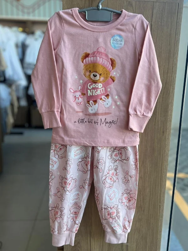 CONJUNTO PIJAMA BLUSA MANGA LONGA URSO E CALÇA MENINA ANGERÔ Rosa / 10