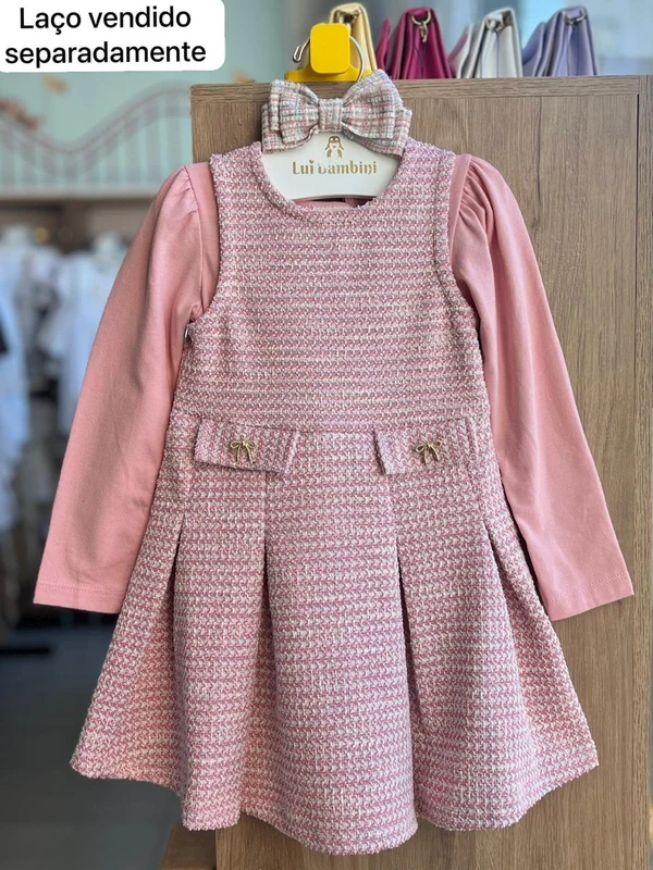 CONJUNTO VESTIDO REGATA TWEED E BLUSA MANGA LONGA MENINA ANGERÔ Rosa / 1