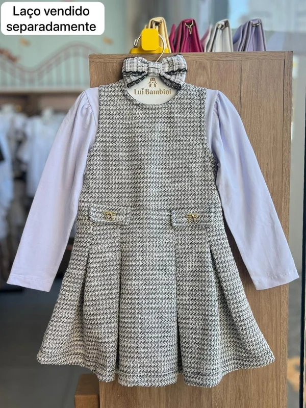 CONJUNTO VESTIDO REGATA TWEED E BLUSA MANGA LONGA MENINA ANGERÔ PRETO/BRANCO / 2
