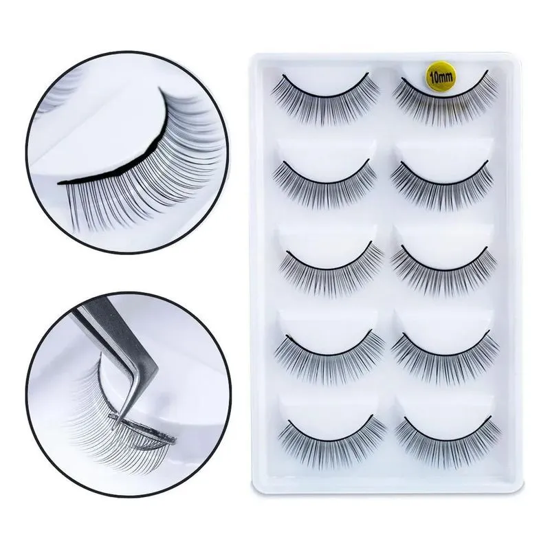 5 Pares De Cílios 10mm Treino Prática Extensão Alongamento