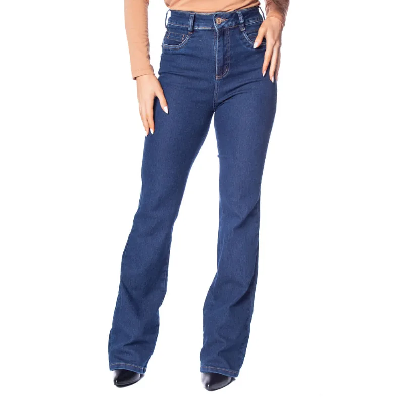 Calça Jeans Feminina Sawary Flare Boot Cut Azul - 44