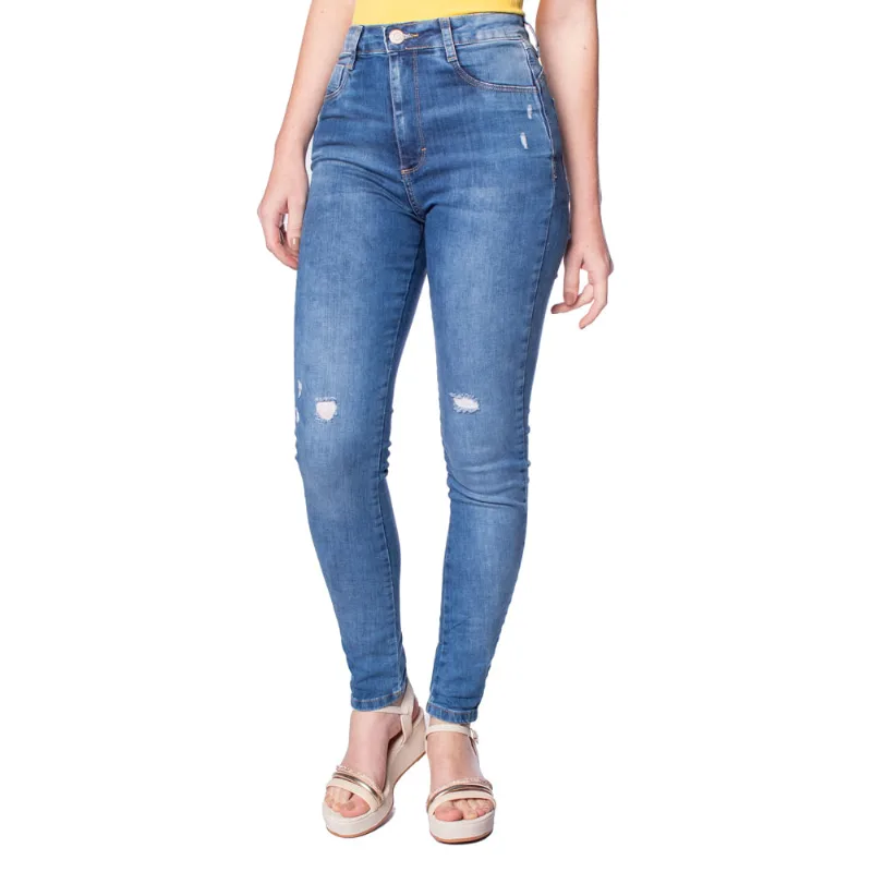 Calça Jeans Feminina Sawary Super Lipo Estonado Azul - 44