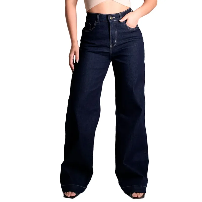 Calça Jeans Feminina Sawary Wide Leg Preto - 40