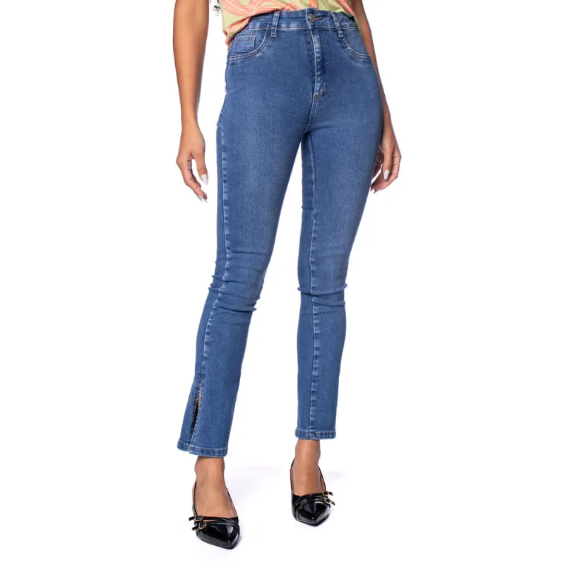 Calça Jeans Feminina Sawary Reta Fenda Azul - 46
