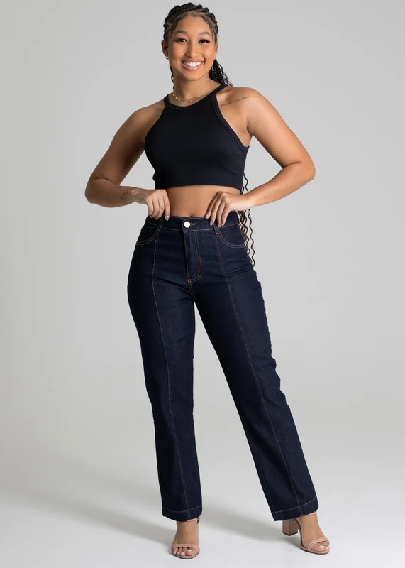 Calça Jeans Sawary Reta Cropped - 277472 AZUL AZUL / 38
