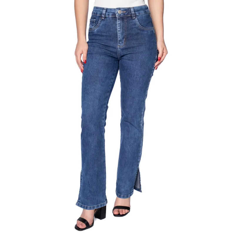 Calça Jeans Feminina Sawary Reta Com Fenda Azul - 38
