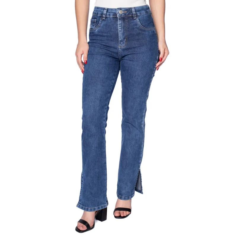Calça Jeans Feminina Sawary Reta Com Fenda Azul - 44