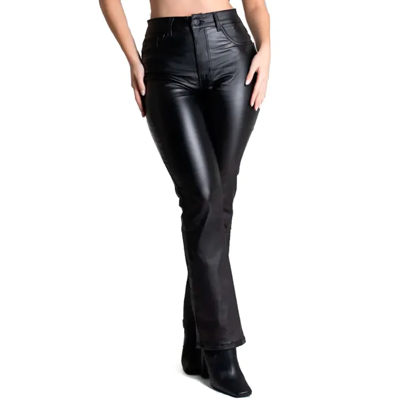 Calça Feminina Sawary Reta Resinada Preto - 46