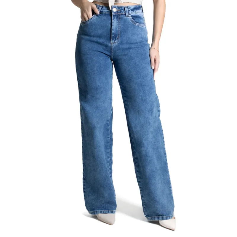 Calça Jeans Feminina Sawary Wide Leg Azul - 40