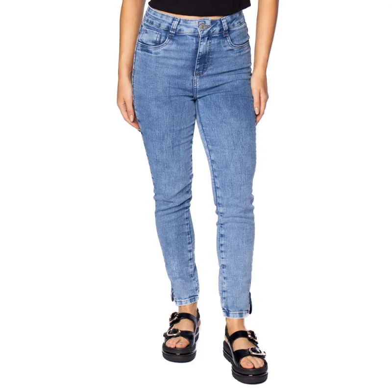 Calça Jeans Feminina Sawary Cigarrete com Zíper na Barra Azul - 40