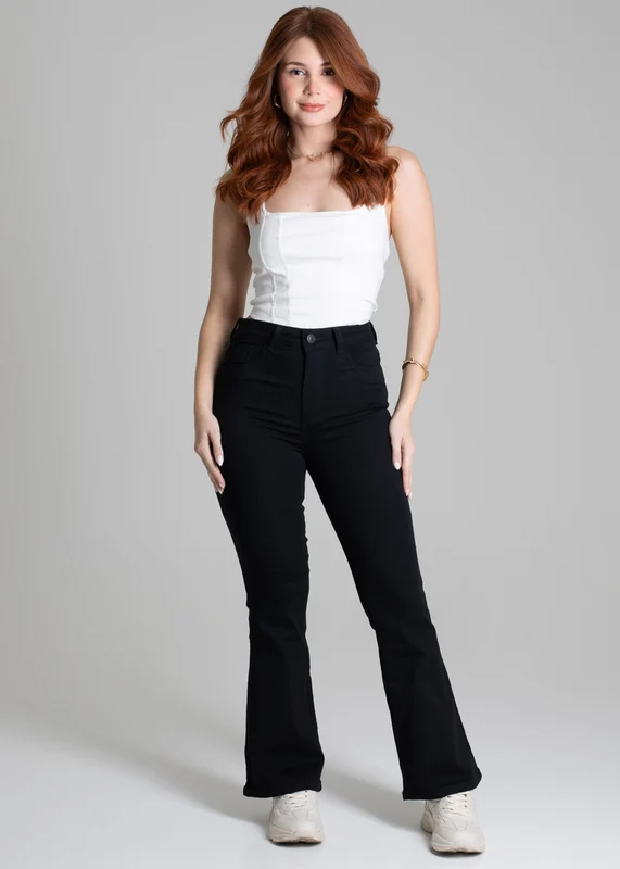 Calça Sarja Sawary Flare Petit - 278214 PRETO PRETO / 38