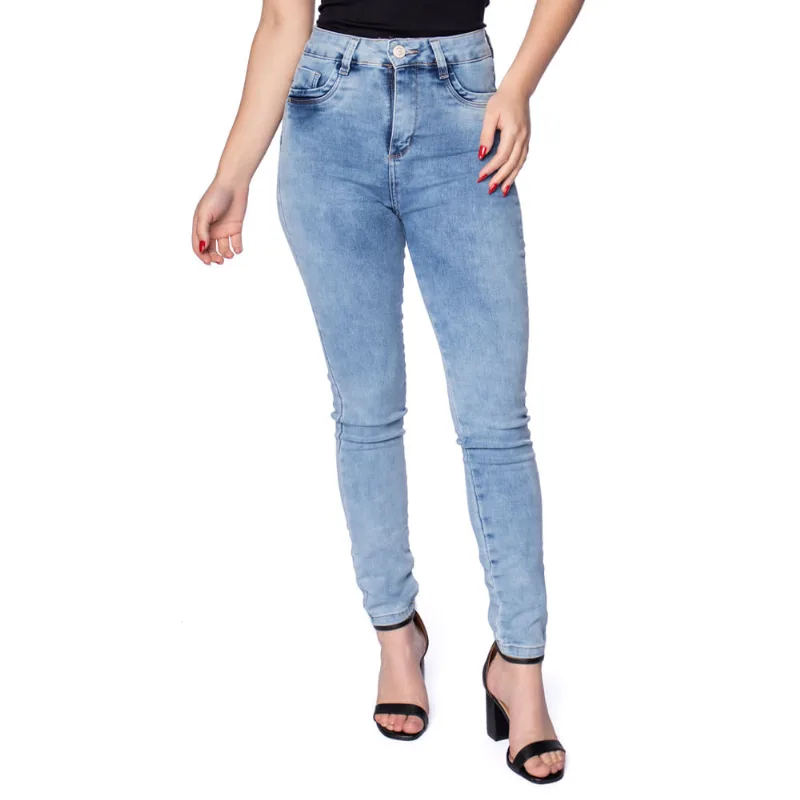 Calça Jeans Feminina Sawary Skinny Levanta Bumbum Azul Claro - 42
