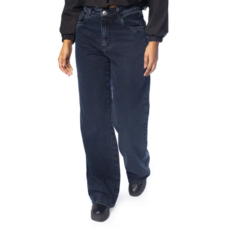 Calça Jeans Feminina Sawary Wide Leg Cintura Média Azul - 36