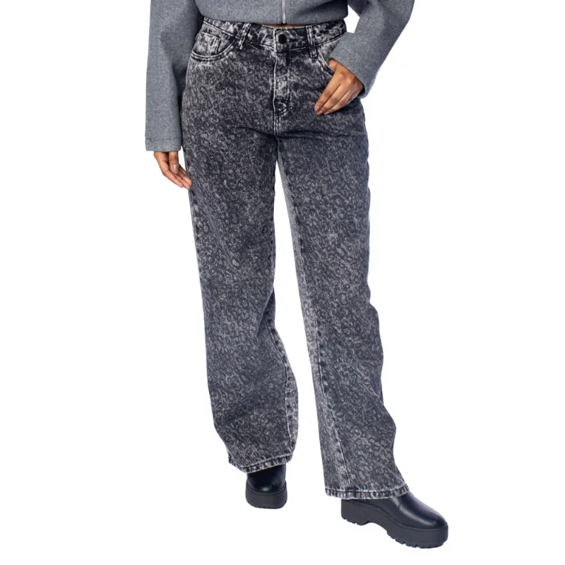 Calça Jeans Feminina Sawary Wide Leg Cintura Média Preto - 46