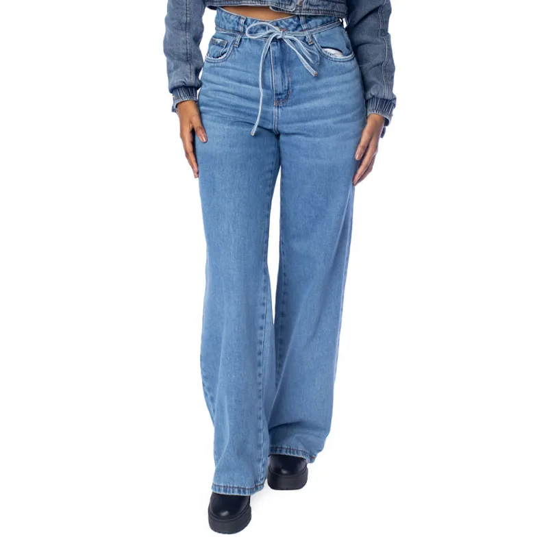 Calça Jeans Feminina Sawary Wide Leg Cintura Média Azul - 38