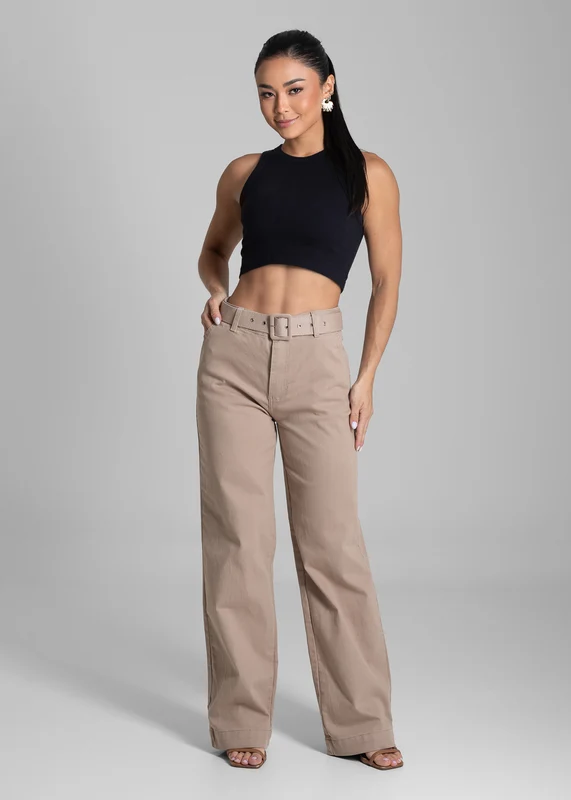 Calça Sarja Sawary Wide Leg - 277998 BEGE BEGE / 44