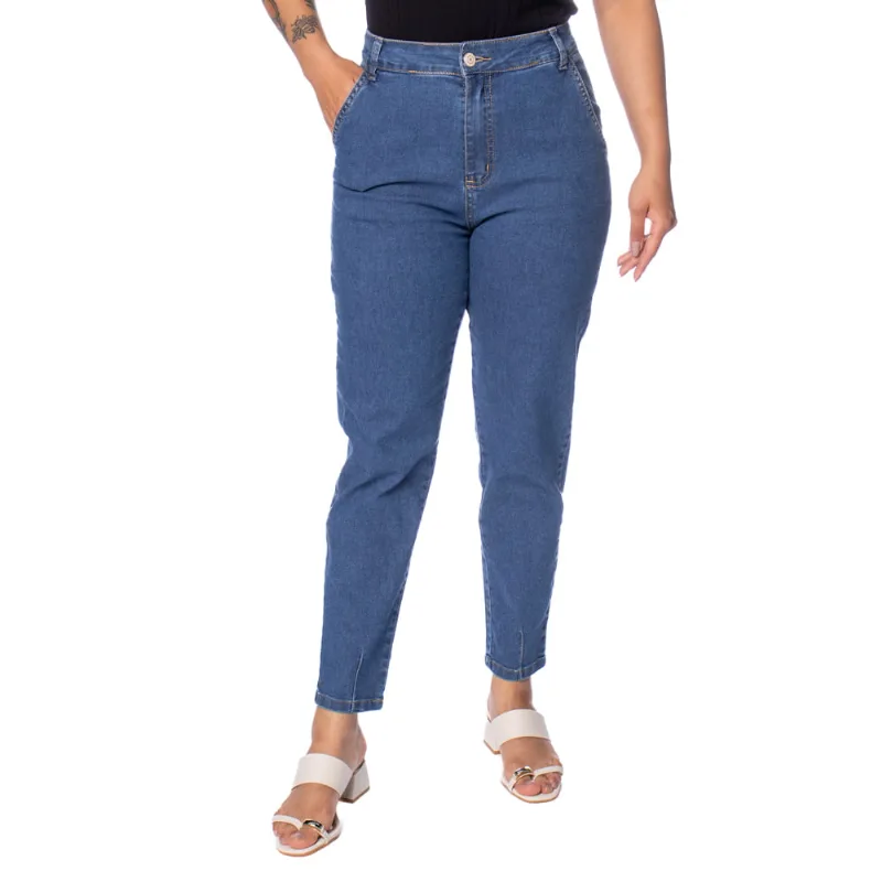 Calça Jeans Feminina Sawary Mom Cintura Alta Azul - 40