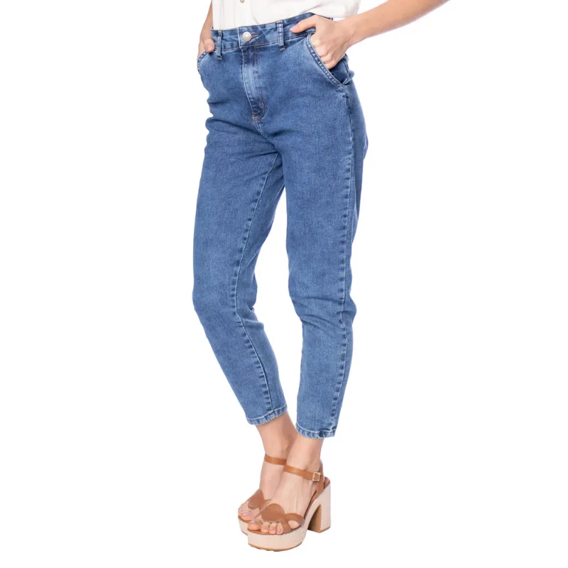 Calça Jeans Feminina Sawary Mom Cintura Alta Azul - 36
