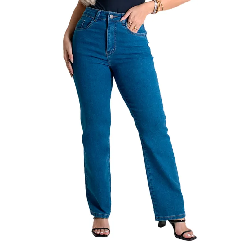 Calça Jeans Feminina Sawary Reta Cintura Alta Tradicional - 44