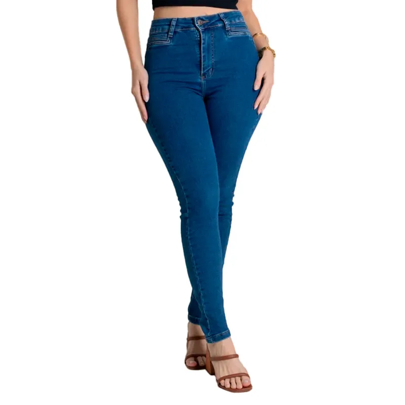 Calça Jeans Feminina Sawary Plush Up Modelagem Ajustada Azul - 38