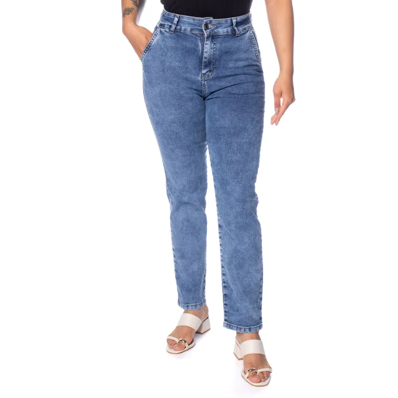 Calça Jeans Feminina Sawary Reta Azul Claro - 40