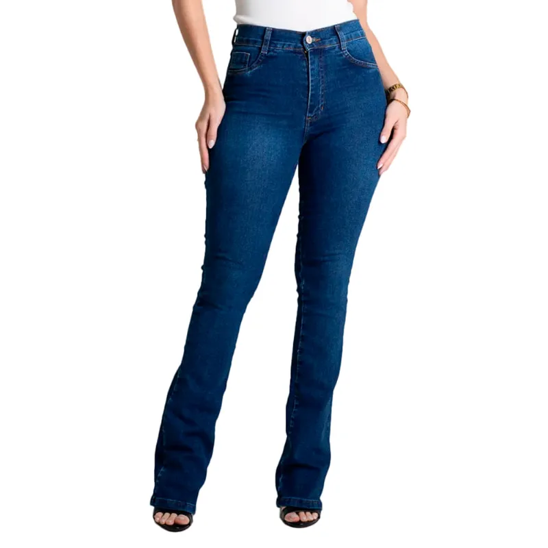 Calça Jeans Feminina Sawary Boot Cut Azul Escuro - 46