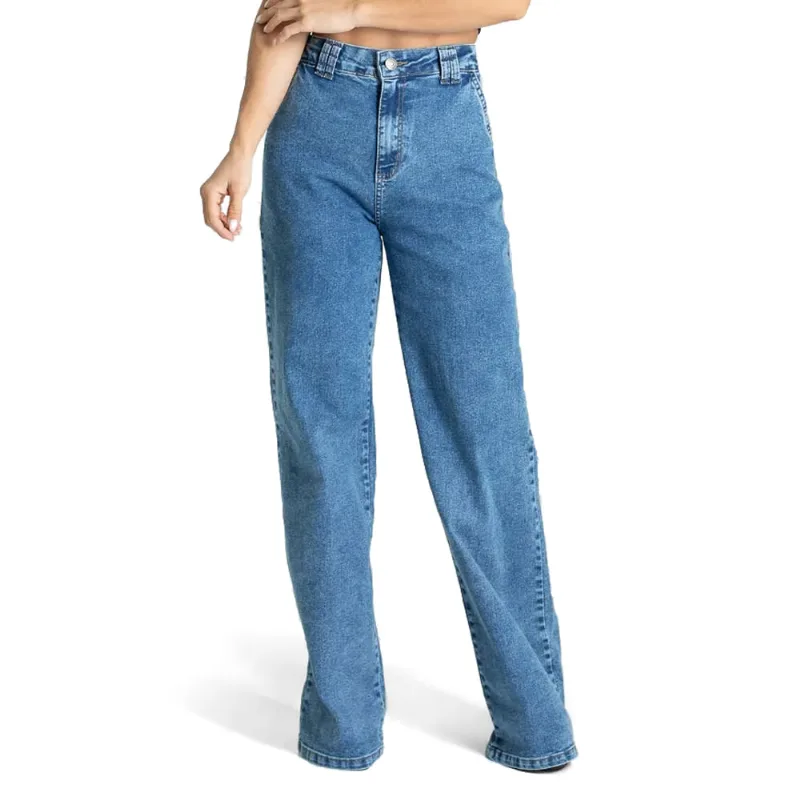 Calça Jeans Feminina Sawary Wide Leg Azul Mescla - 42
