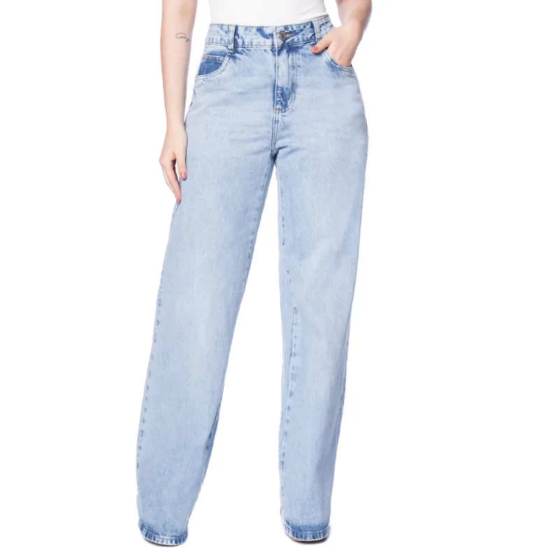 Calça Jeans Feminina Sawary Wide Leg Azul Claro - 44