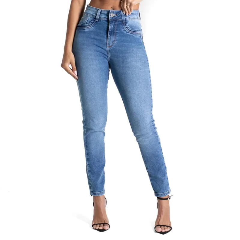 Calça Jeans Feminina Sawary Push Up Azul Escuro - 46