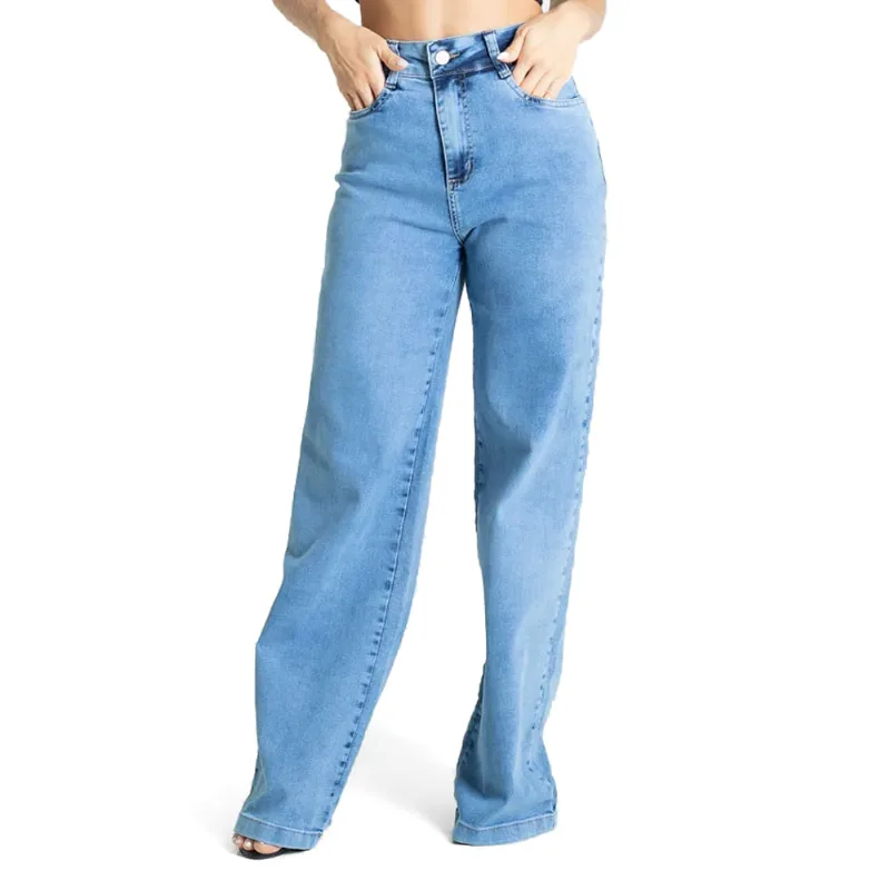 Calça Jeans Feminina Sawary Wide Leg Azul - 38
