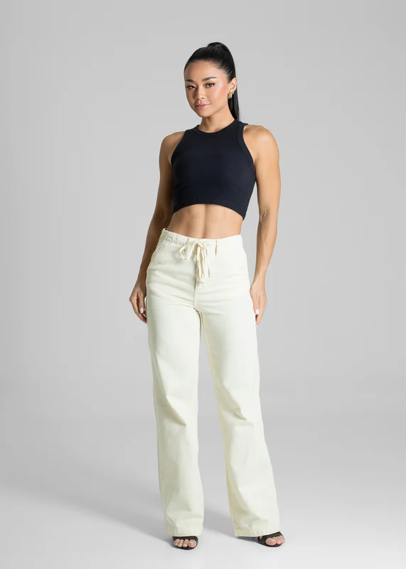 Calça Sarja Sawary Wide Leg - 281585 AMARELO AMARELO / 46