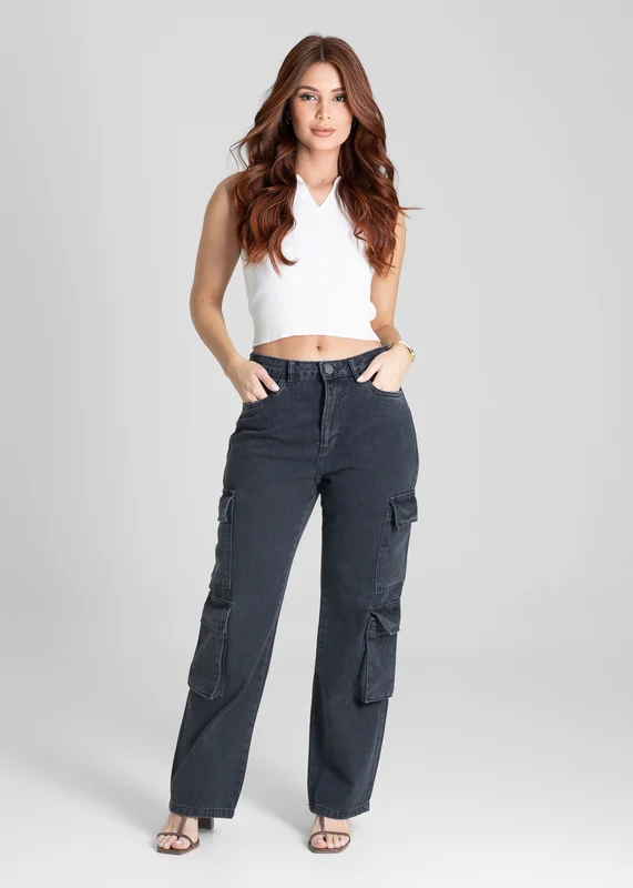 Calça Jeans Sawary Reta Petit - 280856 PRETO PRETO / 42