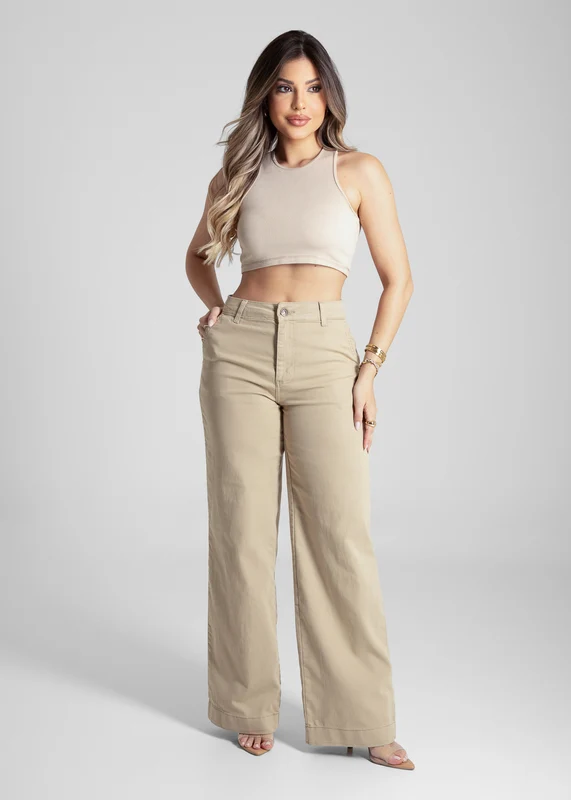 Calça Sarja Sawary Wide Leg - 281835 BEGE BEGE / 38