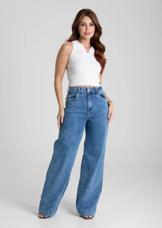 Calça Jeans Sawary Wide Leg - 281592 AZUL AZUL / 38