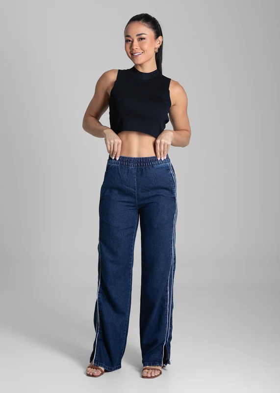 Calça Jeans Sawary Wide Leg Fenda - 281327 AZUL AZUL / 44