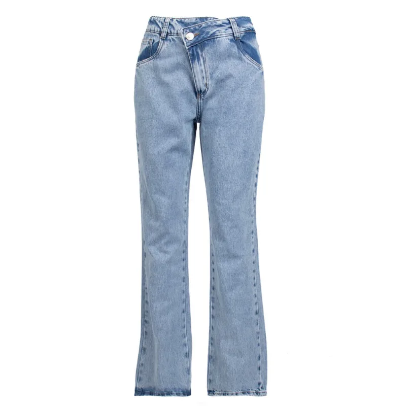 Calça Jeans Feminina Sawary Reta Cintura Alta Azul Claro - 46