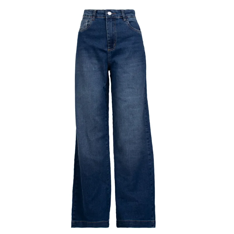 Calça Jeans Feminina Sawary Wide Leg Azul - 44