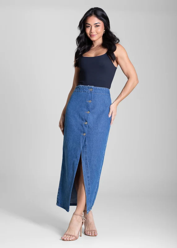 Saia Jeans Sawary Midi - 282095 AZUL AZUL / 44