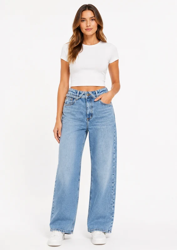 Jeans Wide Petit Feminina Sawary - Indigo 36