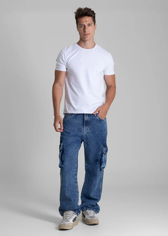 Calça Jeans Sawary Relaxed Cargo - 282767 AZUL AZUL / 42