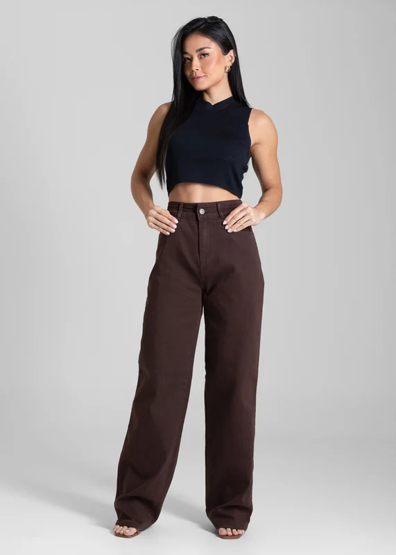 Calça Sarja Sawary Wide Leg - 283032 MARROM MARROM / 38