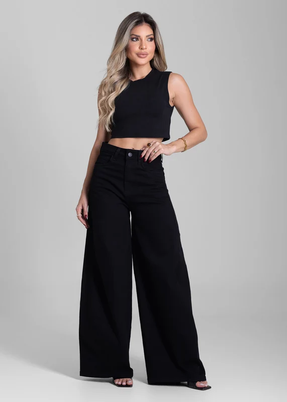 Calça Sarja Sawary Balloon - 283027 PRETO PRETO / 42