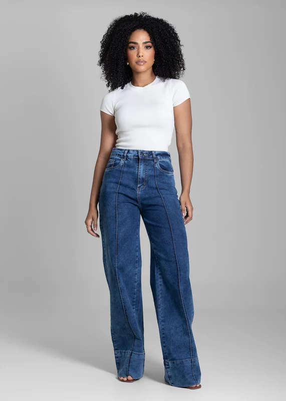 Calça Jeans Sawary Wide Leg - 282888 AZUL AZUL / 46