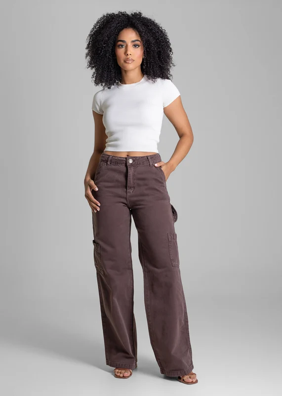 Calça Sarja Sawary Wide Leg - 283232 MARROM MARROM / 44
